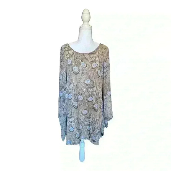 Show Me Your MuMu Peacock Feather Mini Tunic Dress with Butterfly Sleeves Size M - Picture 3 of 10